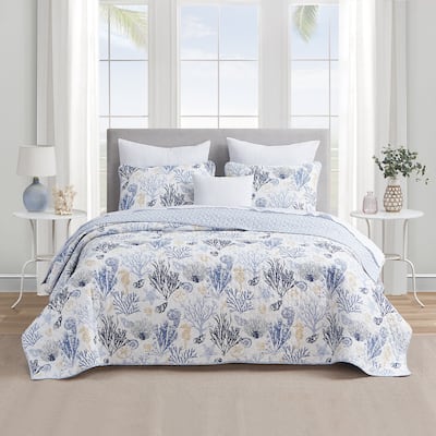 DESIGN STUDIO Key West Blue/Tan Cotton Quilt Set
