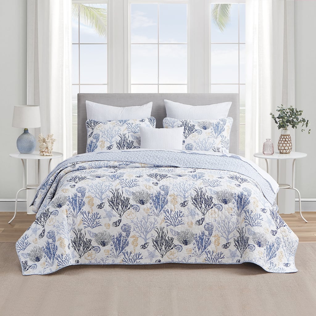 DESIGN STUDIO Key West Blue/Tan Cotton Quilt Set