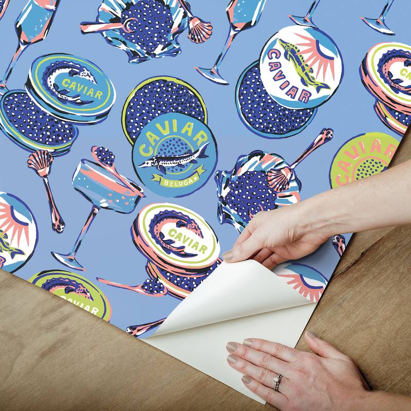 Champagne and Caviar Blue Peel and Stick Wallpaper
