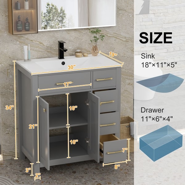 dimension image slide 6 of 12, Modern Bathroom Vanity with Sink & Faucet Storage Cabinet Set