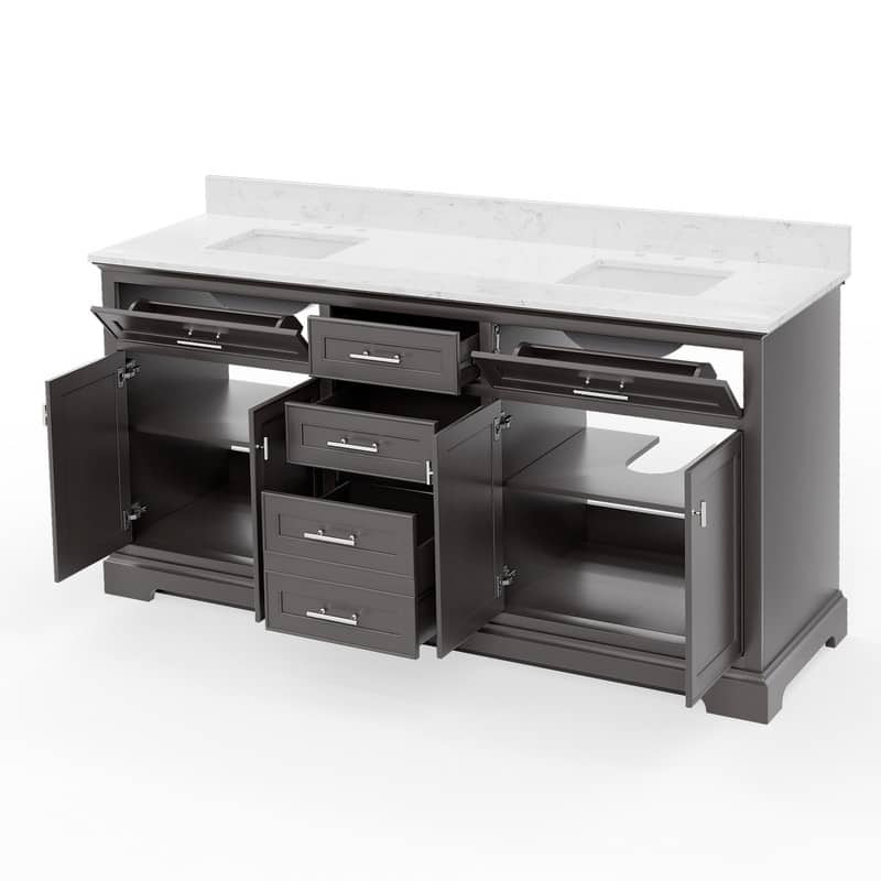 72-Inch Solid Wood Double Sink Bathroom Vanity – Modern Minimalist Design, Waterproof Finish, Soft-Close Drawers
