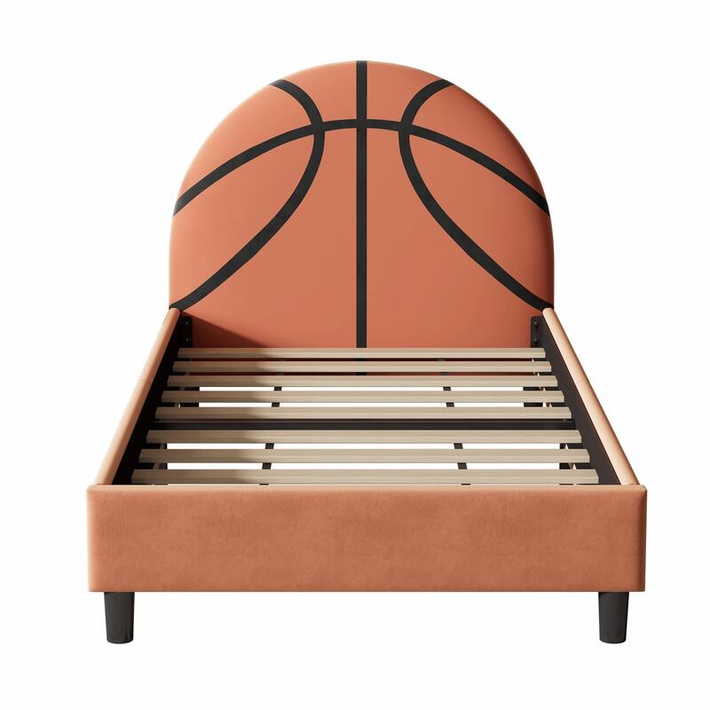 Basketball Design Upholstered Twin Platform Bed for Boys & Girls, Teens
