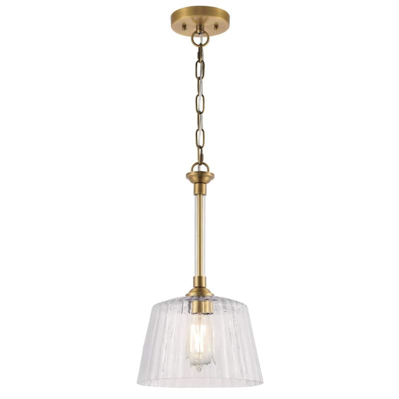 Westinghouse Lighting Aggie One Light Indoor Pendant, Brushed Brass Finish, Clear Ribbed Glass - 1-Light - 1-Light - Brushed Brass
