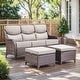 preview thumbnail 35 of 187, Outdoor Patio Sofa Swivel Chair with 6-Inch Thick Cushions Set 3PCS Sofa w/ Ottoman - Brwon Wicker Beige Cushion