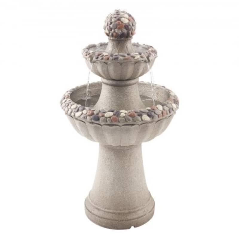 Rock Grey Resin Garden Water Fountain with Splash-Proof Design for Yard Decor - 18.90 x 18.90 x 36.50 in