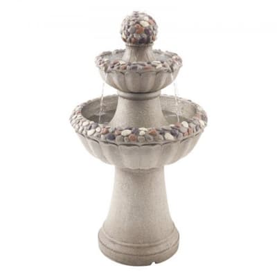 Rock Grey Resin Garden Water Fountain with Splash-Proof Design for Yard Decor - 18.90 x 18.90 x 36.50 in