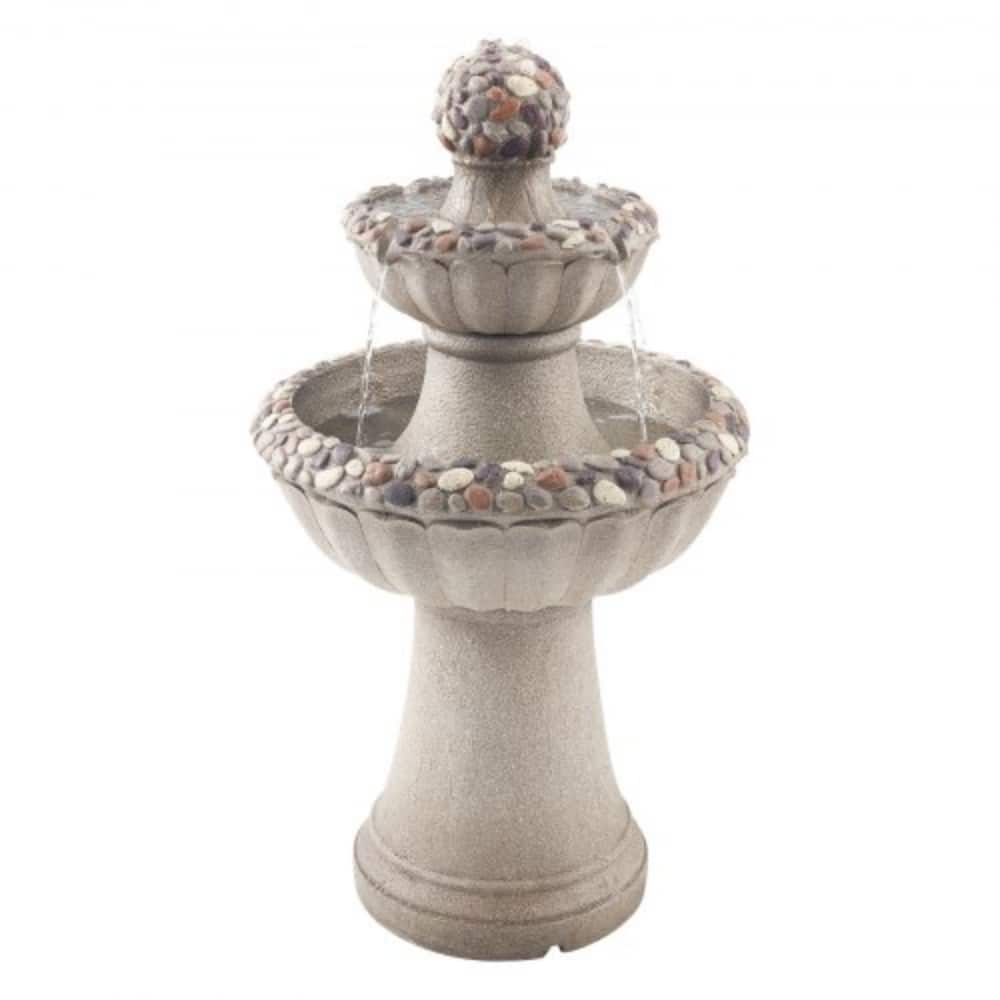 Rock Grey Resin Garden Water Fountain with Splash-Proof Design for Yard Decor - 18.90 x 18.90 x 36.50 in