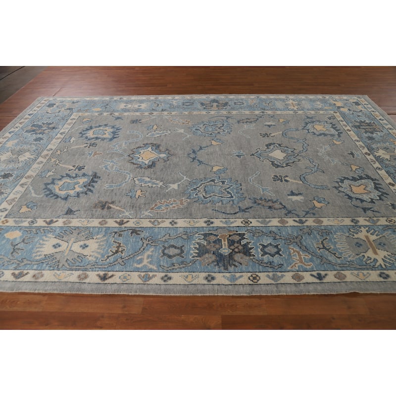 Hand Knotted Oriental 100% Wool Carpet Transitional All-Over Greys & Charcoal Oushak Area Rug - 11' 7'' X 7' 11''