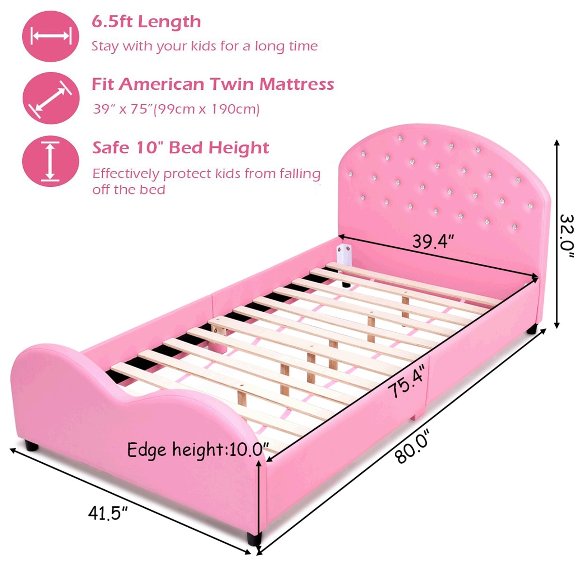 Costway Kids Children Pu Upholstered Platform Wooden Princess Bed On Sale Overstock 23085254