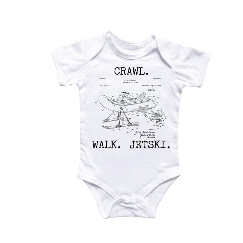Jet Ski Patent - Baby Boy Girl Clothes Infant Bodysuit Funny Cute Newborn - Blue - 0-3M