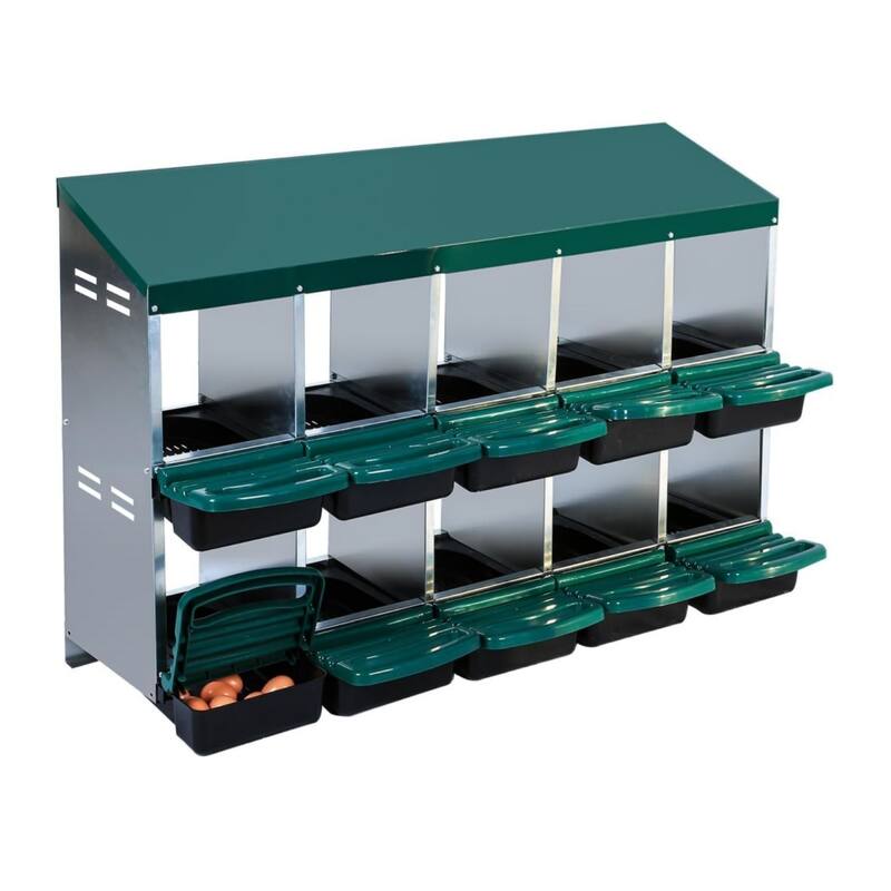 Metal Chicken Nesting Box - 10-Hole No Legs Green