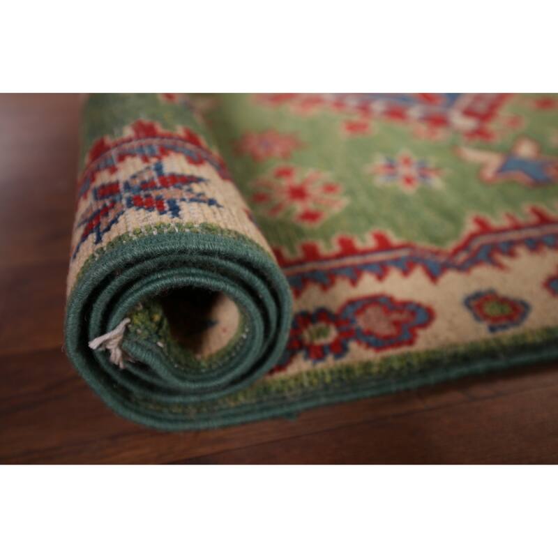 Light Green Kazak Oriental Foyer Rug Hand-Knotted Wool Carpet - 2'9" x 4'1"