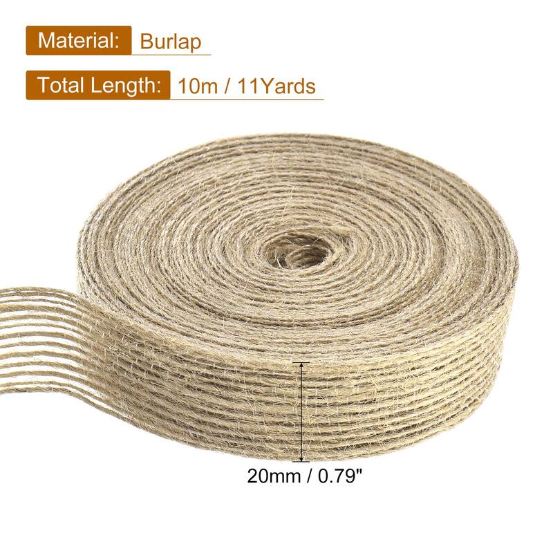 Burlap Fabric Ribbon, Natural Fabric Burlap Jute Ribbon - Jute Color - 0.79inch x 11 yards