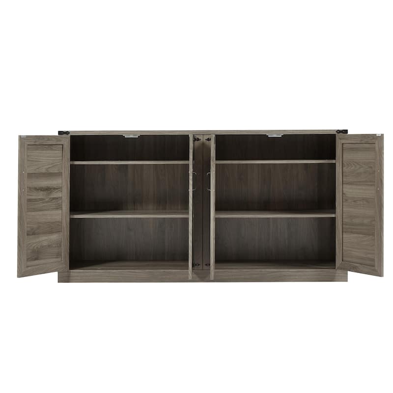 Faux Rattan Sideboard Adjustable Shelves Buffet Cabinet, Living Dining Room Accent Cabinet TV Cabinet Console Table, Stone Gray
