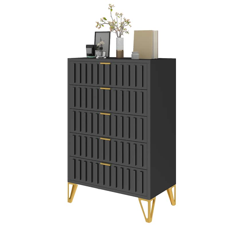 Moasis 5-Dressers Black Storage Dresser with Gold Legs