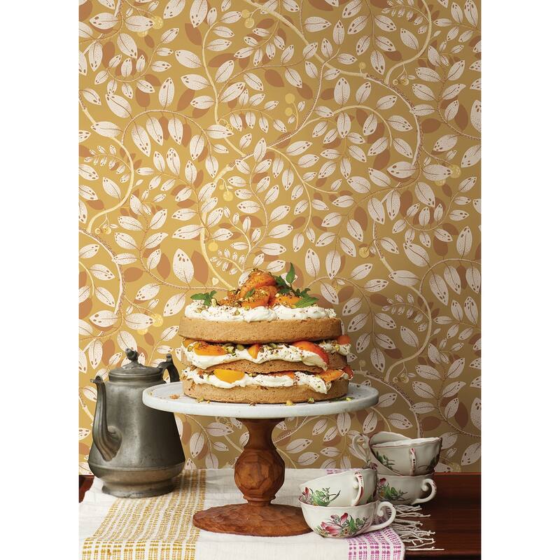 A-Street Prints Kirke Yellow Leafy Vines Wallpaper