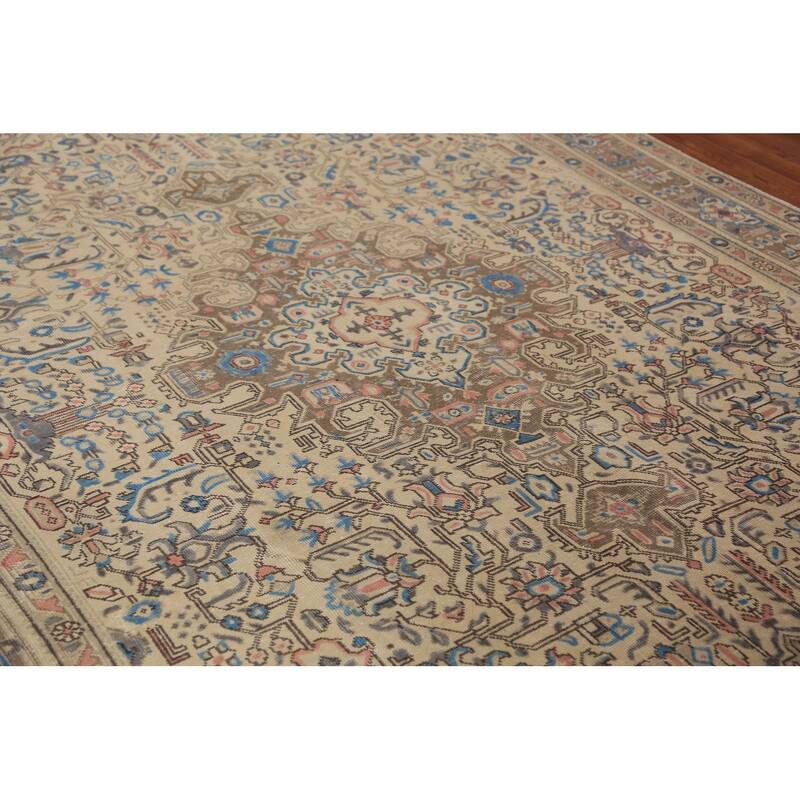 Tabriz Persian Rug Hand-Knotted Oriental Beige Wool Carpet - 7'10"x 10'10"