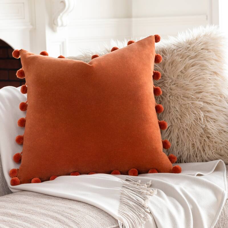 Sophus Cotton Velvet Pom Pom Throw Pillow