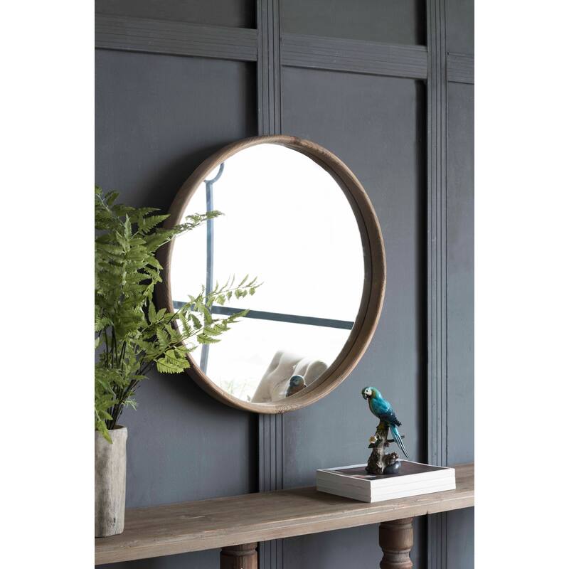 28" Round Wood Wall Mounted Mirror Home Decor for Bathroom Living Room