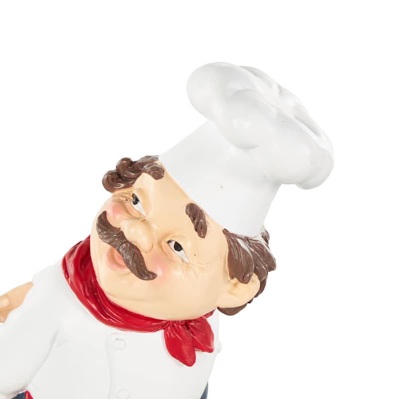 Polystone Chef Kitchen Decorative Figurine Single Bottle Wine Holder with Red Accents - White - Roche River Decor
