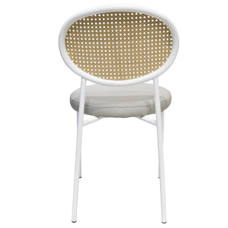LeisureMod Euston Modern Dining Chair with Upholstered Velvet Seat - Wicker Back and White Stainless Steel Legs Accent Chair