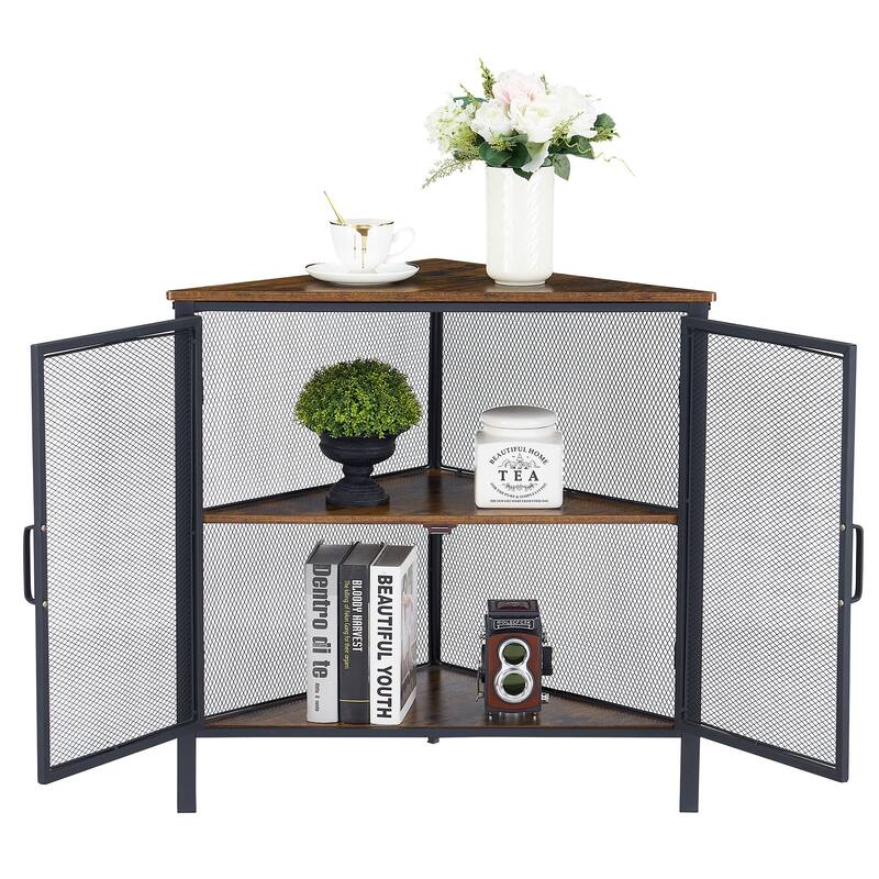 VECELO Modern Triangle Corner Bookcase Corner Bookshelf with Storage Cabinets Corner Cabinet