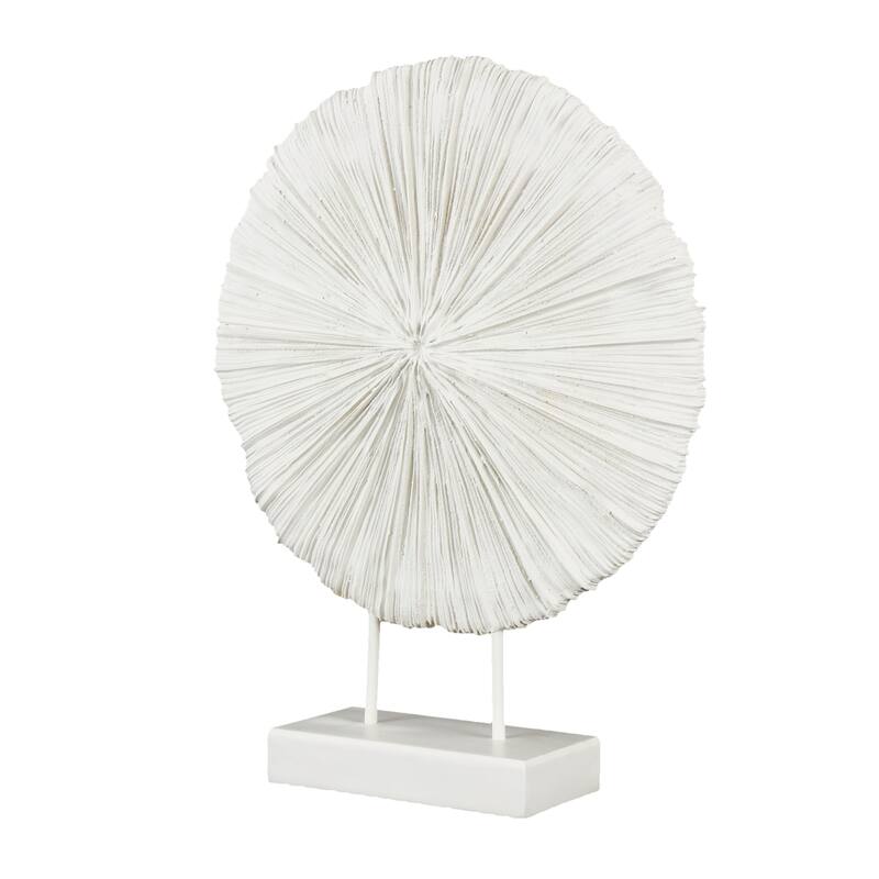 Cream Resin Textured Round Coral Decorative Sculpture with Elevated Stand