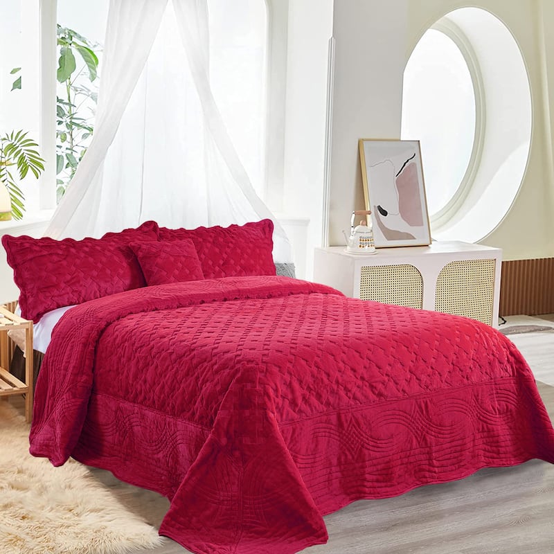FauxFur Quilted Tatami 4-piece Bedspread Set
