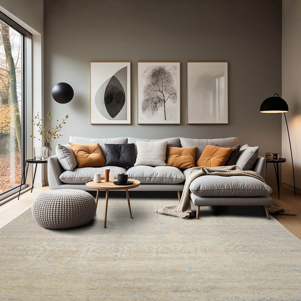 LoomBloom Gray Hand Knotted Oushak Wool Oriental Transitional Area Rug - 7' 10'' x 9' 10''