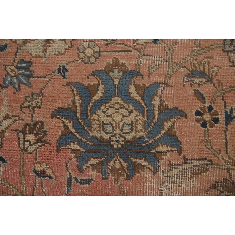 Hand Knotted Oriental 100% Wool Carpet Traditional All-Over Coral Tabriz Area Rug - 12' 6'' X 9' 2''