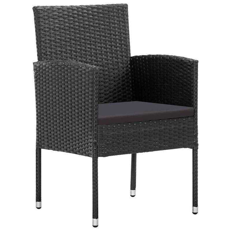 vidaXL Garden Dining Set with Cushion Black Poly Rattan