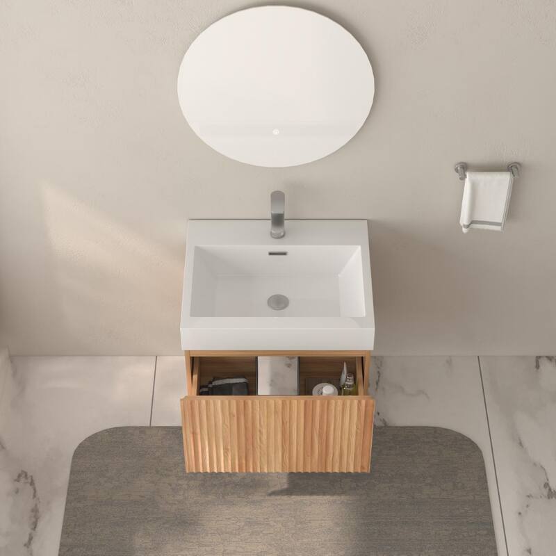 GDF Studio - Alexender Minimalist Design Wall-Mounted Floating Bathroom Vanity with Integrated Basin and Beveled-Edge Handles