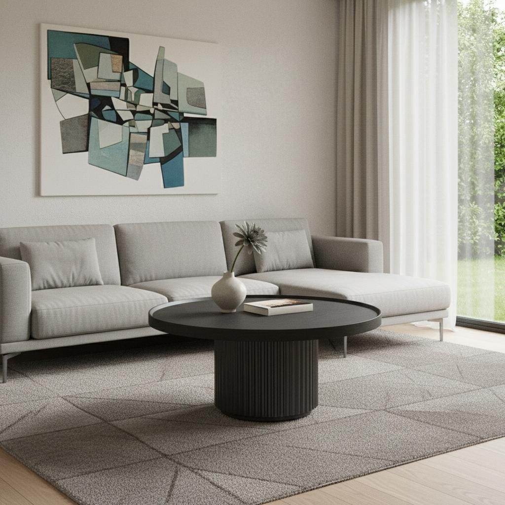 HomeRoots 32" Dark Gray Wood Round Pedestal Coffee Table - 32.00 in. x 14.00 in. x 32.00 in.