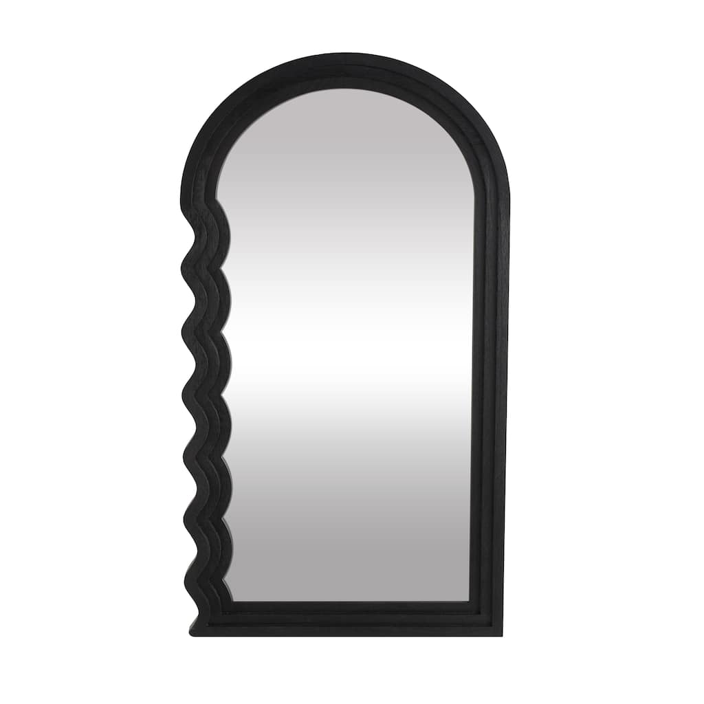 Wood Handmade Wavy Wall Mirror with Dimensional Carved Frame - Black - Roche River Decor - 2"W x 28"L x 51"H