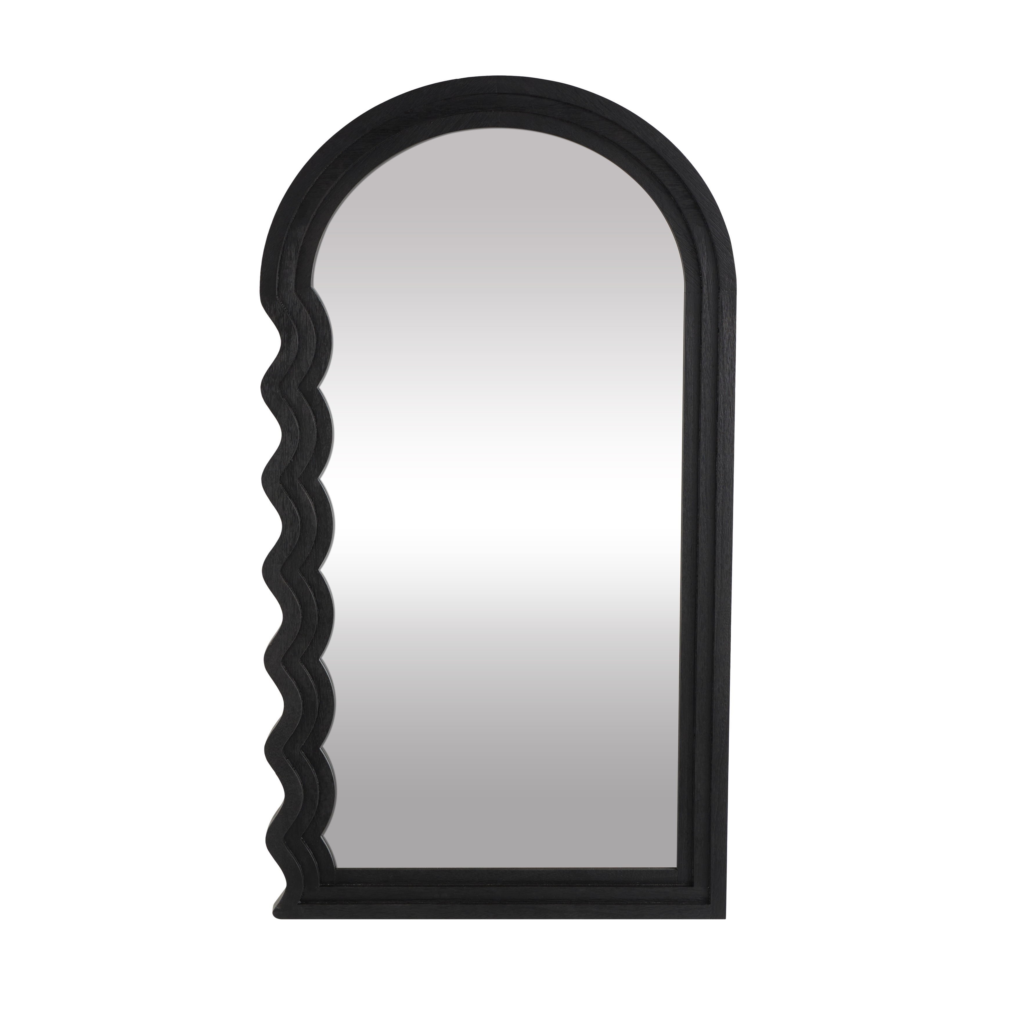 Wood Handmade Wavy Wall Mirror with Dimensional Carved Frame - Black - Roche River Decor - 2"W x 28"L x 51"H