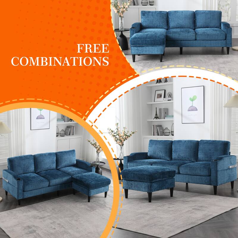 HOMEFUN Chenille Upholstered L-Shaped Living Room Sofa with Storage Ottoman