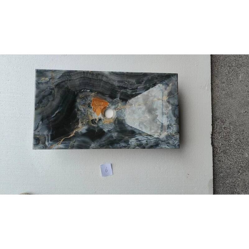Single Bowl Zen Rectangular Dark Blue Onyx Sink - Basin: 12" L x 23" W x 4" D