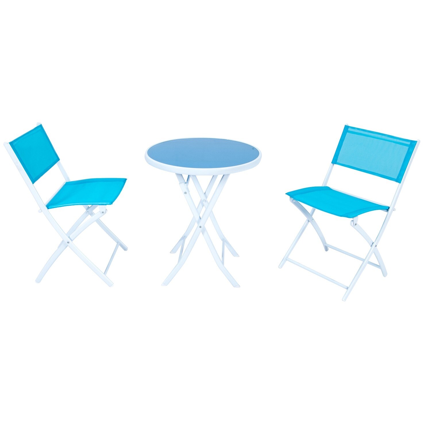 Leisuremod 3 Piece Patio Outdoor Iron Folding Table Chairs Bistro Set