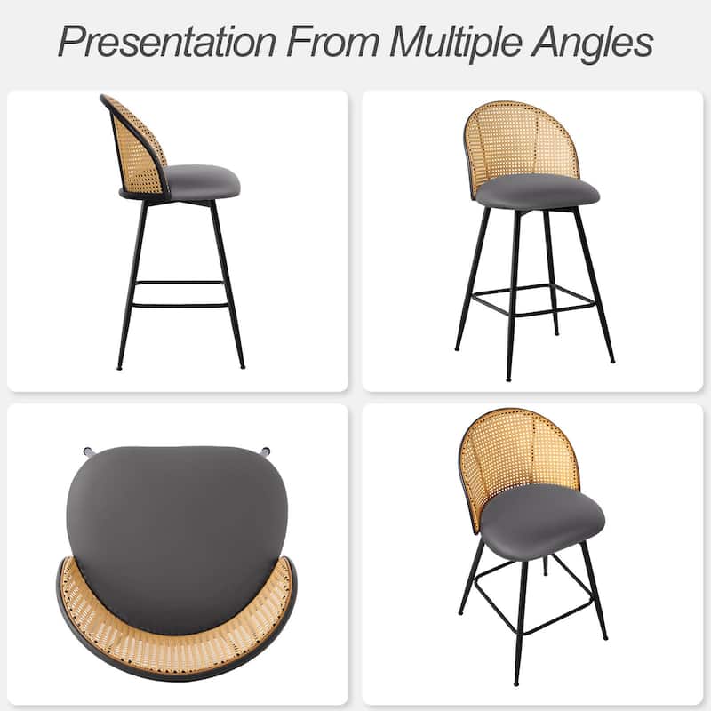 26-Inch Swivel Counter Height Bar Stools with Rattan Back - 36"H x 18.5"W x 19.7"D