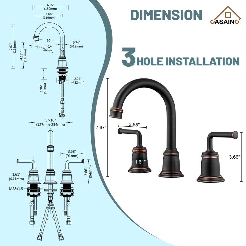 8 in. Widespread Double Handle Bathroom Faucet with Drain Kit Included