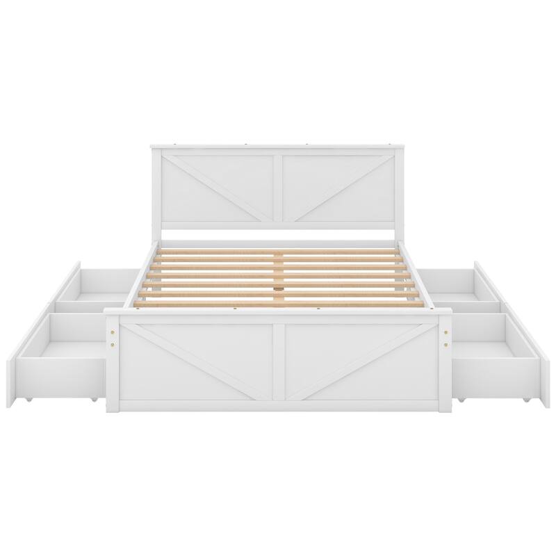 Queen Size Platform Bed, Wooden Platform Bed Frame with 4 Storage Drawers and Support Legs,No Box Spring Needed