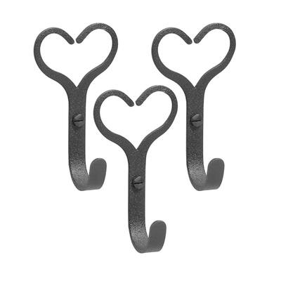 3 Robe Hooks Black Wrought Iron Heart Shape | Renovator's Supply