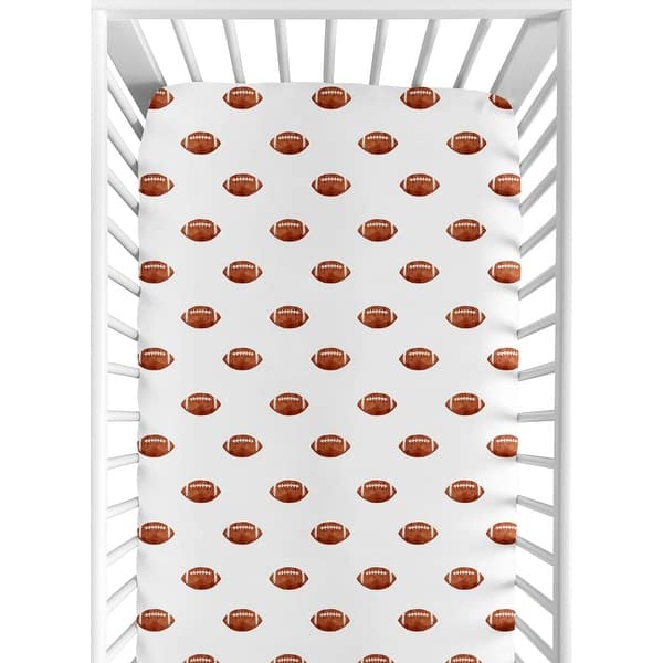slide 2 of 6, Sweet Jojo Designs Brown and White Football Boy Fitted Crib Sheet for Sports Theme Watercolor Vintage Sport Themed Collection