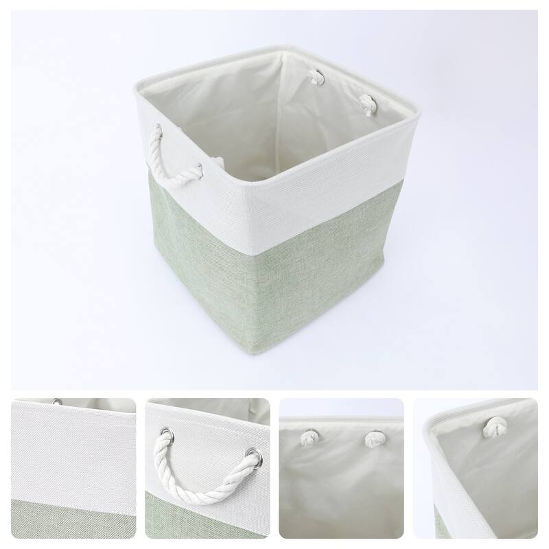 Square Fabric Collapsible Storage Basket Bin with Handle, Storage Cube for Shelves Closet Organizing Clothes Books - 13inch - White/Green