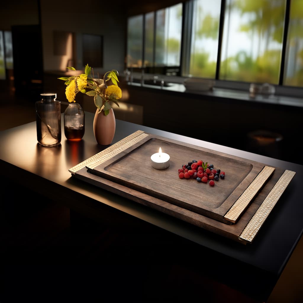 Sagebrook Home Set of 2 26/32" Natural Leaon Wood Trays - 32" x 18" x 1"