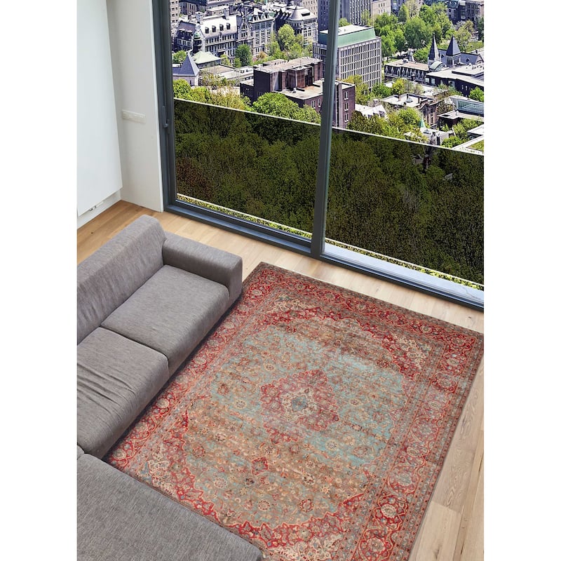 ECARPETGALLERY Hand-knotted Color Transition Blue, Red Wool Rug - 9'7 x 12'7