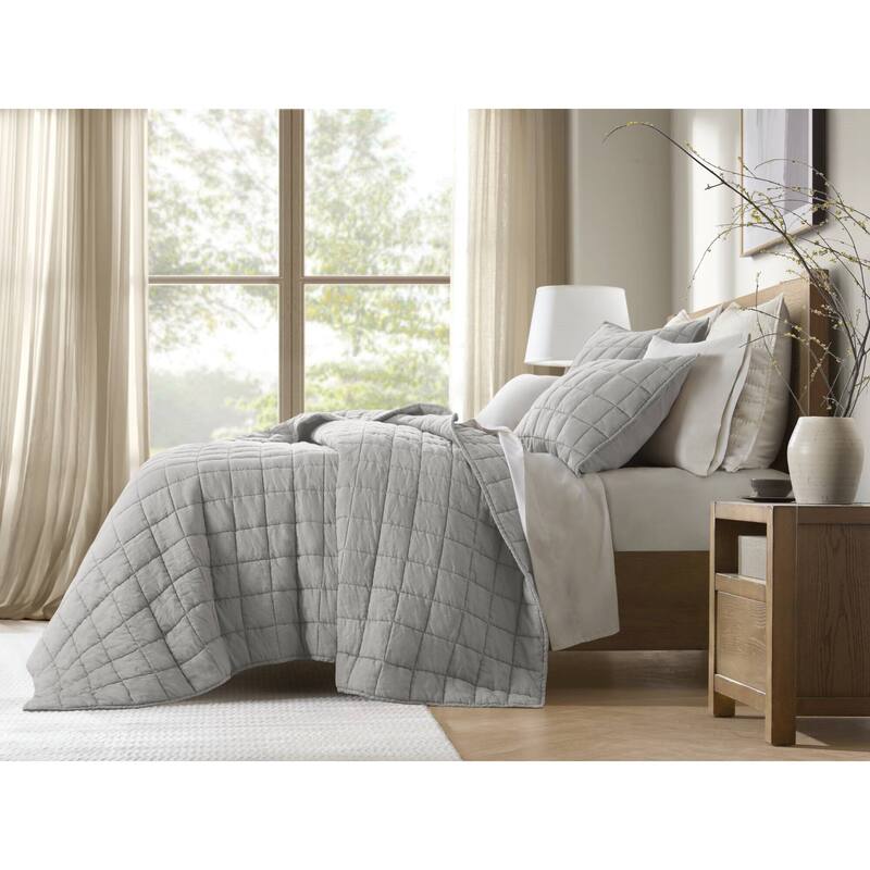 Harbor House French Flax Linen Garment Washed Quilt Set - Gray - Queen