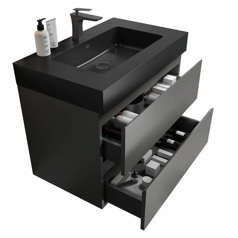 36"/30"/24" Floating Bathroom Vanity with Sink, Wall-Mounted Storage Cabinet