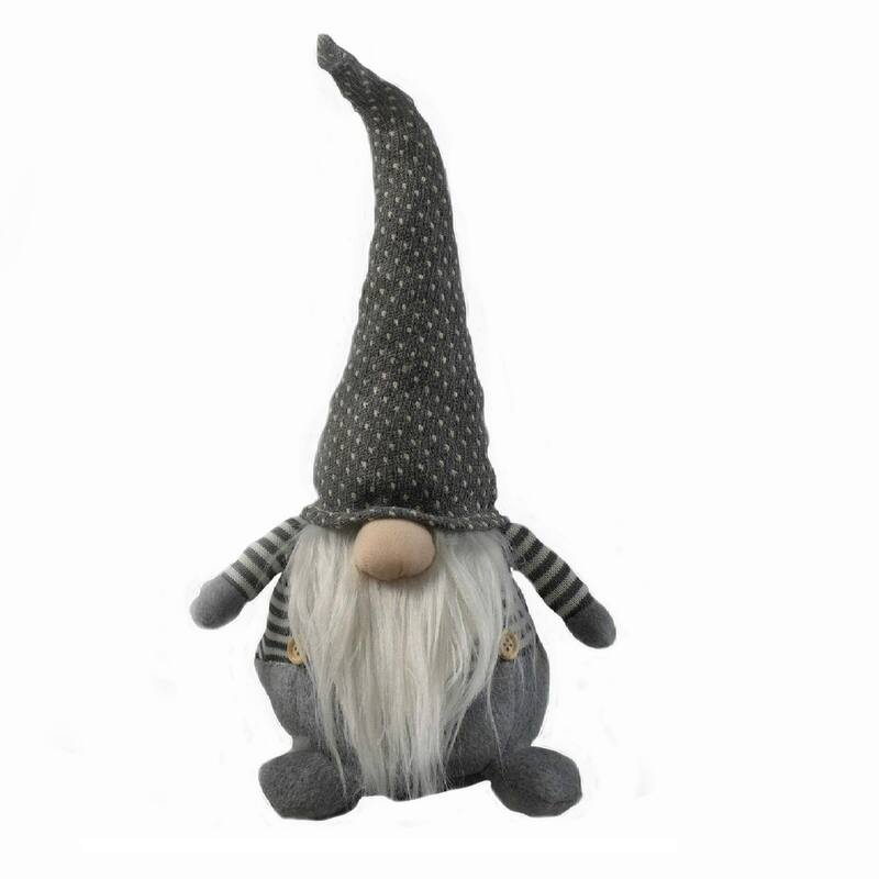 Striped Shirt Christmas Gnome Figurine - 18" - Gray and White