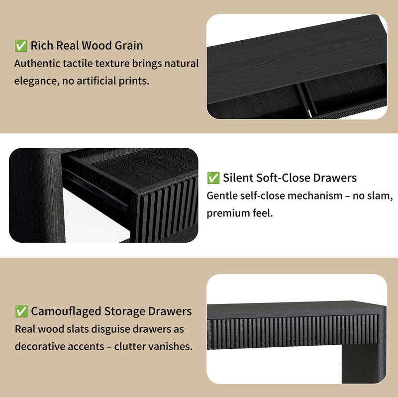 Modern Fluted Console Table Sofa Table with 2-Drawer, for Living Room, Hallway, Entryway, Home Office, Black